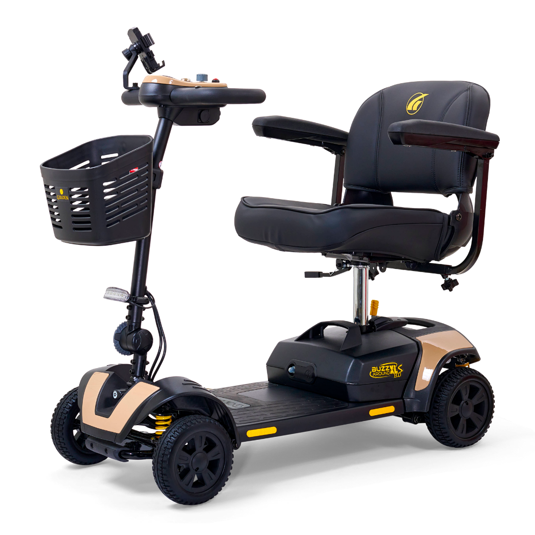 Golden Tech Buzzaround XLSHD 4-Wheel Portable Scooter with Suspension - Desert Tan left